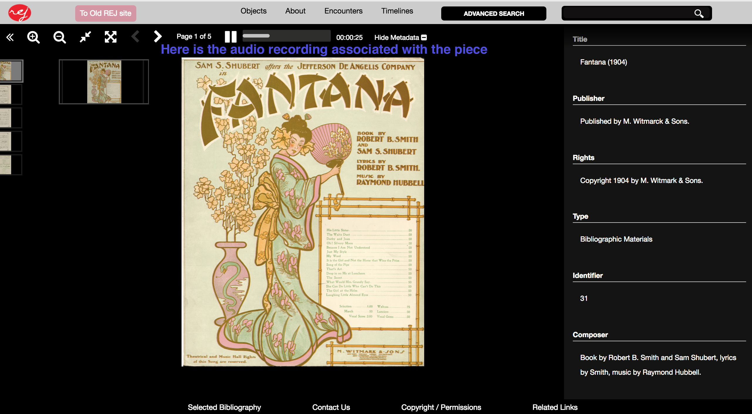 Page showing the audio recording of Fantana. 